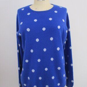 CASHMERE Polka Dots Pullover Knit Sweater Crew Cuddly Royal Blue